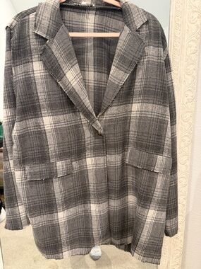 Blakey Plaid Oversized Blazer Jacket - Gray